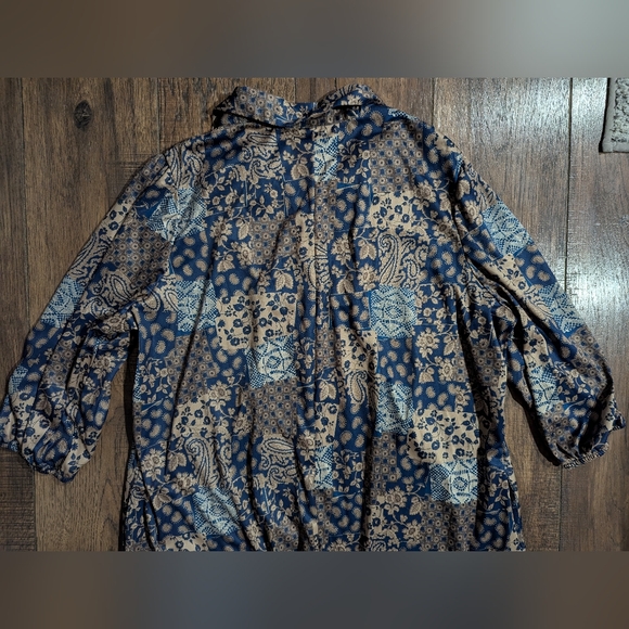 Only Necessities Womens 1X Grannie Core Blue Gold Print Rayon Maxi Nightgown VTG - Picture 13 of 14